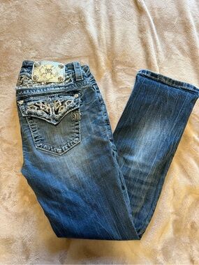 Miss Me Blue Cropped Jeans with Embroidered Pockets